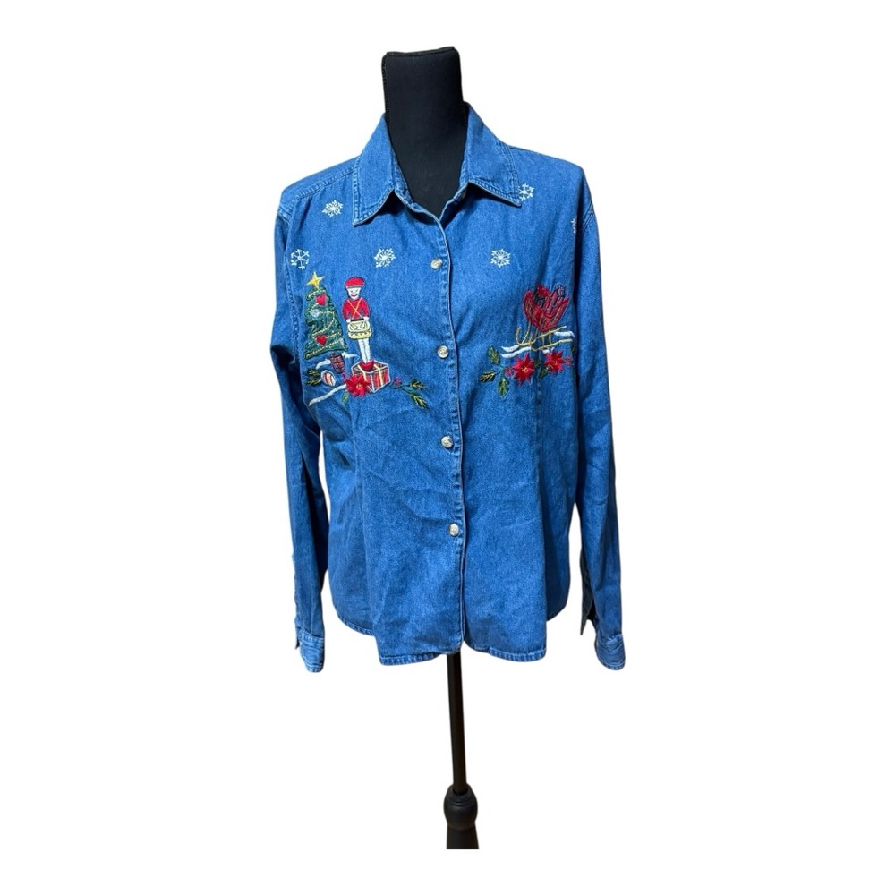 Cabin Creek Embroidered Christmas themed Denim Shirt